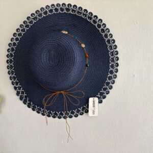 Sombrero Florida azul marino de ala ancha con borde calado bicolor