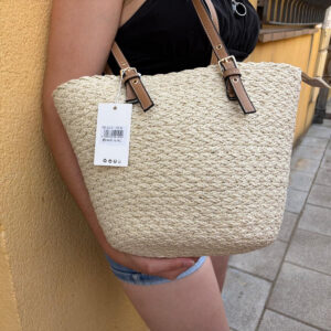 Bolso de rafia fina Modelo Calpe con asas regulables y hebillas doradas