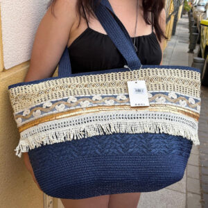 Capazo maxi boho con encaje y flecos Modelo Malaga