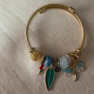 Pulsera de Charms 100% Acero Dorado MODELO ECIJA - Edicion Libelula y Naturaleza