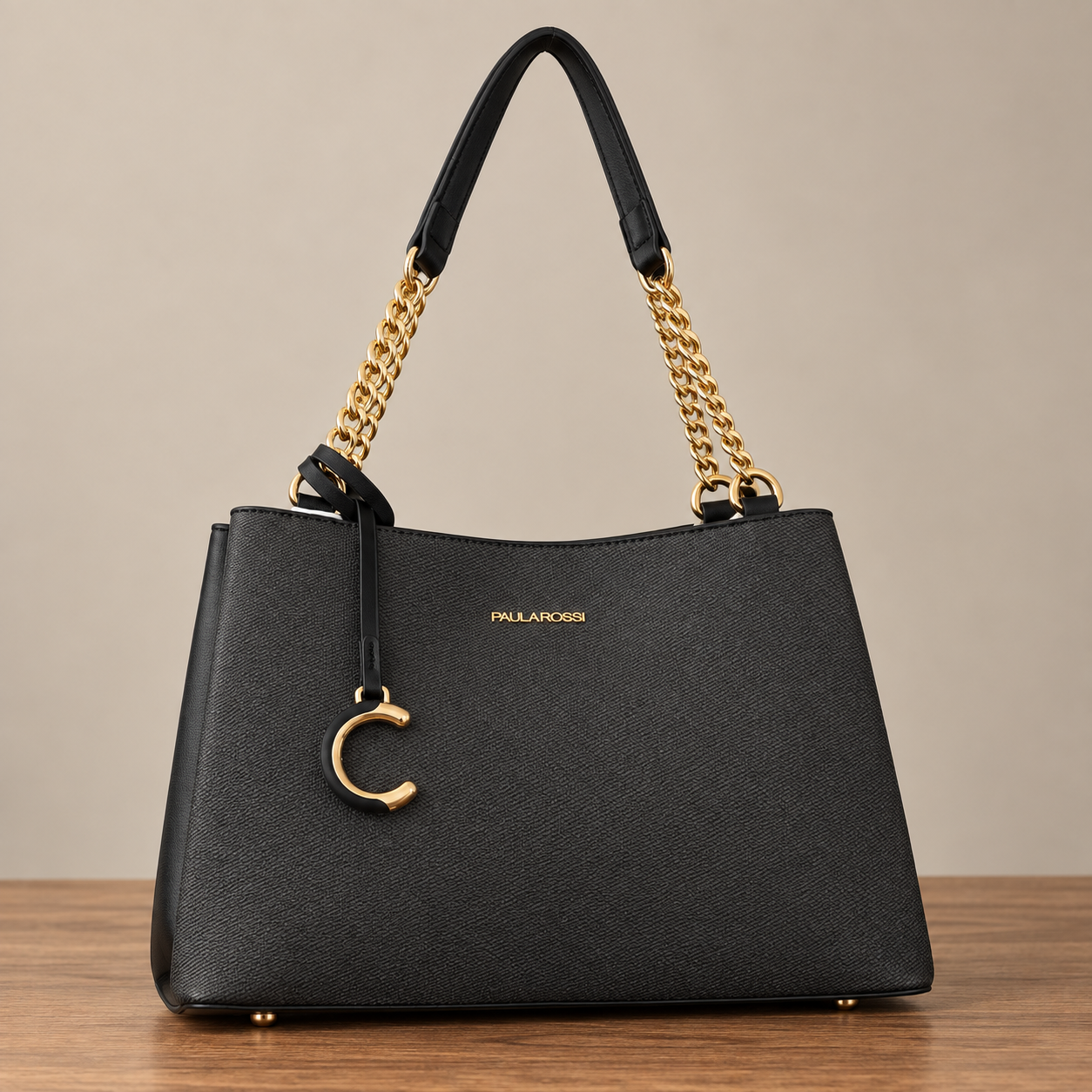 Bolso &Oacute;nix Paula Rossi negro con detalles dorados